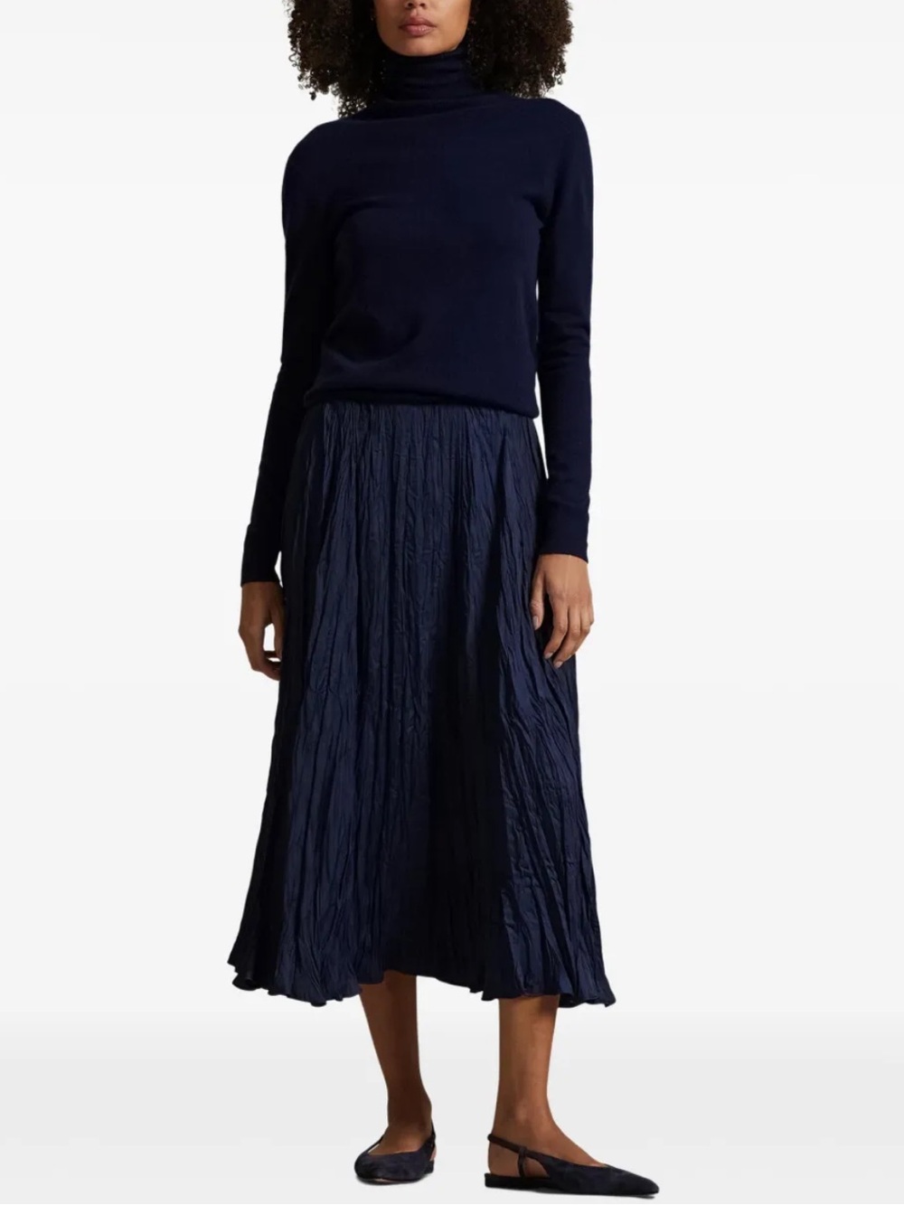 Polo by Ralph Lauren Navy Crinkle-Texture Midi Skirt